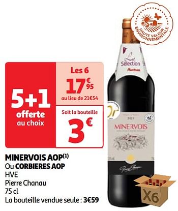 Promotions Minervois aop ou corbieres aop hve pierre chanau - Vins rouges - Valide de 22/05/2024 à 27/05/2024 chez Auchan Ronq