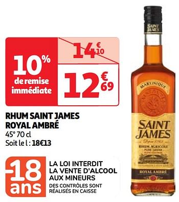Promotions Rhum saint james royal ambré - Saint James - Valide de 22/05/2024 à 27/05/2024 chez Auchan Ronq