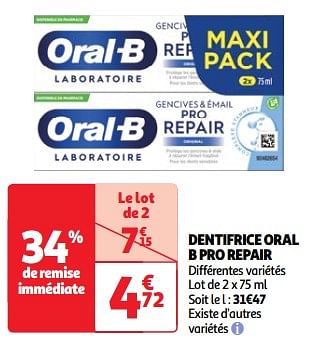 Promotions Dentifrice oral b pro repair - Oral-B - Valide de 22/05/2024 à 27/05/2024 chez Auchan Ronq