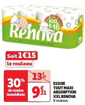 Promotions Essuie tout maxi absorption xxl renova - Renova - Valide de 22/05/2024 à 27/05/2024 chez Auchan Ronq