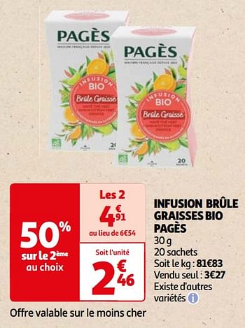 Promotions Infusion brûle graisses bio pagès - Pagès - Valide de 22/05/2024 à 03/06/2024 chez Auchan Ronq