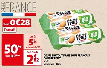 Promotions Oeufs bio tout frais tout francais calibre petit - Produit Maison - Auchan Ronq - Valide de 22/05/2024 à 03/06/2024 chez Auchan Ronq
