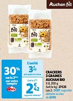 Promotions Crackers 3 graines auchan bio - Produit Maison - Auchan Ronq - Valide de 22/05/2024 à 03/06/2024 chez Auchan Ronq