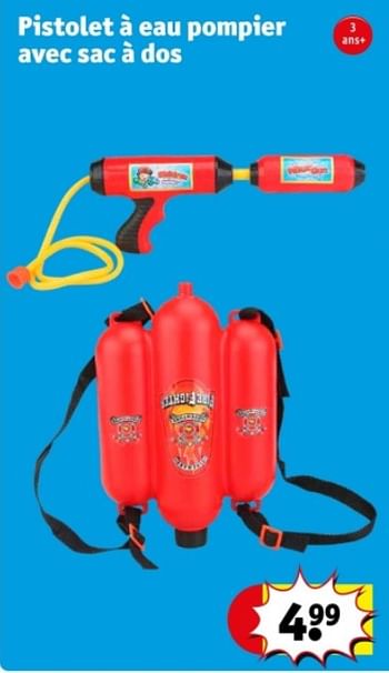 Promotions Pistolet à eau pompier avec sac à dos - Produit maison - Kruidvat - Valide de 21/05/2024 à 26/05/2024 chez Kruidvat