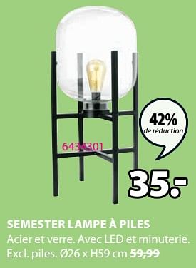 Promotions Semester lampe à piles - Produit Maison - Jysk - Valide de 20/05/2024 à 23/06/2024 chez Jysk