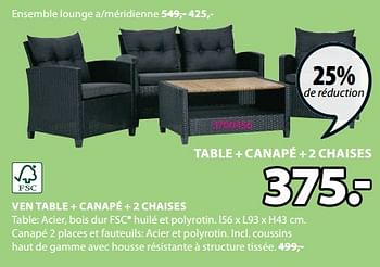 Promotions Ven table + canapé + 2 chaises - Produit Maison - Jysk - Valide de 20/05/2024 à 23/06/2024 chez Jysk