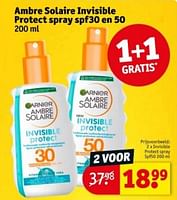 Promoties Ambre solaire invisible protect spray spf50 - Garnier - Geldig van 21/05/2024 tot 26/05/2024 bij Kruidvat
