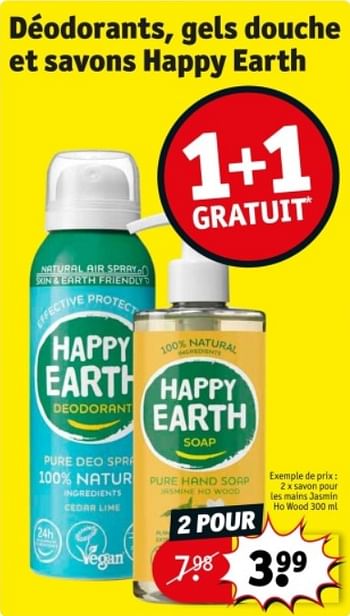 Promotions Savon pour les mains jasmin ho wood - Happy Earth - Valide de 21/05/2024 à 26/05/2024 chez Kruidvat