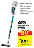 Promotions Domo elektro aspirateur-balai do233sv - Domo elektro - Valide de 22/05/2024 à 03/06/2024 chez Carrefour