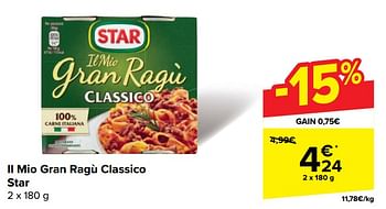 Promotions Il mio gran ragù classico star - Star - Valide de 22/05/2024 à 03/06/2024 chez Carrefour