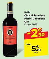 Promotions Italie chianti superiore piccini collezione oro rouge - Vins rouges - Valide de 22/05/2024 à 03/06/2024 chez Carrefour