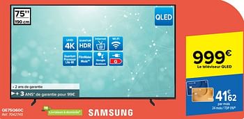 Promotions Samsung qled-tv qe75q60c - Samsung - Valide de 22/05/2024 à 03/06/2024 chez Carrefour
