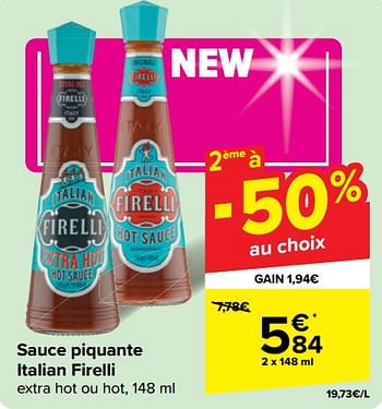 Promotions Sauce piquante italian firelli - Firelli - Valide de 22/05/2024 à 03/06/2024 chez Carrefour