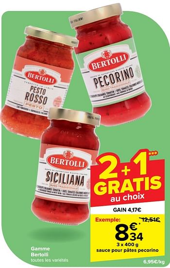 Promotions Sauce pour pâtes pecorino - Bertolli - Valide de 22/05/2024 à 03/06/2024 chez Carrefour