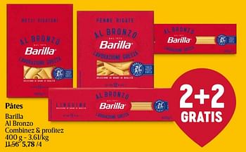 Promotions Pâtes barilla al bronzo - Barilla - Valide de 23/05/2024 à 29/05/2024 chez Delhaize