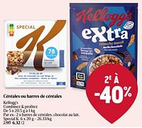 Promotions Barres de céréales, chocolat au lait, special k - Kellogg's - Valide de 23/05/2024 à 29/05/2024 chez Delhaize