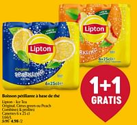 Promotions Boisson pétillante à base de thé lipton - ice tea original, citrus green ou peach - Lipton - Valide de 23/05/2024 à 29/05/2024 chez Delhaize
