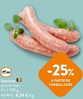 Promotions Saucisses porc et veau - Huismerk - Okay Buurtwinkels - Valide de 22/05/2024 à 04/06/2024 chez OKay
