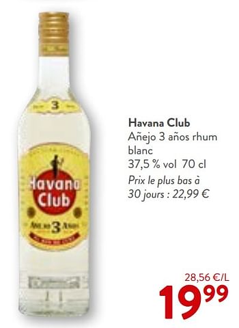 Promotions Havana club añejo 3 años rhum blanc - Havana club - Valide de 22/05/2024 à 04/06/2024 chez OKay