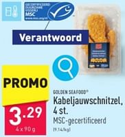 Promoties Kabeljauwschnitzel - Golden Seafood - Geldig van 27/05/2024 tot 01/06/2024 bij Aldi