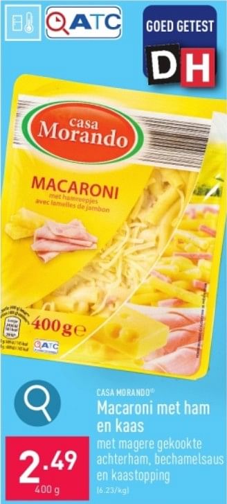 Promoties Macaroni met ham en kaas - CASA MORANDO  - Geldig van 27/05/2024 tot 01/06/2024 bij Aldi