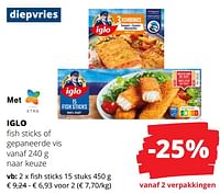 Promoties Iglo fish sticks of gepaneerde vis - Iglo - Geldig van 23/05/2024 tot 05/06/2024 bij Spar (Colruytgroup)