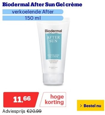 Promoties Biodermal after sun gelcréme verkoelende after - Biodermal - Geldig van 21/05/2024 tot 26/05/2024 bij Bol.com
