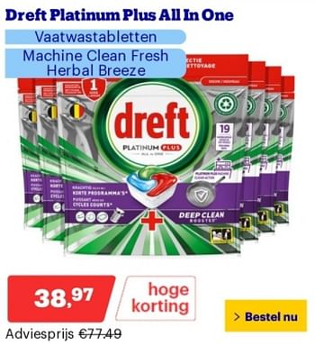 Promoties Dreft platinum plus all in one vaatwastabletten - Dreft - Geldig van 21/05/2024 tot 26/05/2024 bij Bol.com
