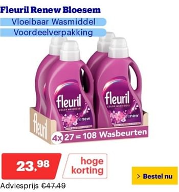 Promoties Fleuril renew bloesem vloeibaar wasmiddel - Fleuril - Geldig van 21/05/2024 tot 26/05/2024 bij Bol.com