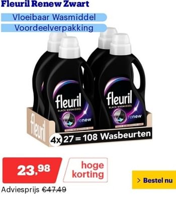 Promoties Fleuril renew zwart vloeibaar wasmiddel - Fleuril - Geldig van 21/05/2024 tot 26/05/2024 bij Bol.com