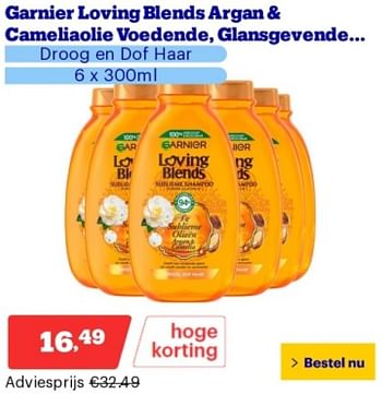 Promoties Garnier loving blends argan + cameliaolie voedende glansgevende - Garnier - Geldig van 21/05/2024 tot 26/05/2024 bij Bol.com