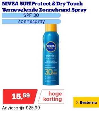 Promoties Nivea sun protect + dry touch vernevelende zonnebrand spray spf 30 - Nivea - Geldig van 21/05/2024 tot 26/05/2024 bij Bol.com