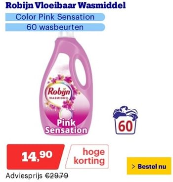 Promoties Robijn vloeibaar wasmiddel color pink sensation - Robijn - Geldig van 21/05/2024 tot 26/05/2024 bij Bol.com