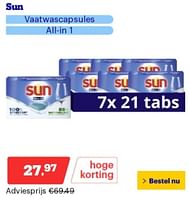 Promoties Sun vaatwascapsules all in 1 - Sun - Geldig van 21/05/2024 tot 26/05/2024 bij Bol.com