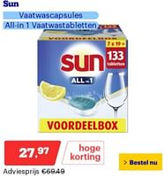 Promoties Sun vaatwascapsules all-in 1 vaatwastabletten - Sun - Geldig van 21/05/2024 tot 26/05/2024 bij Bol.com