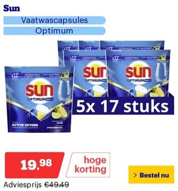 Promoties Sun vaatwascapsules optimum - Sun - Geldig van 21/05/2024 tot 26/05/2024 bij Bol.com