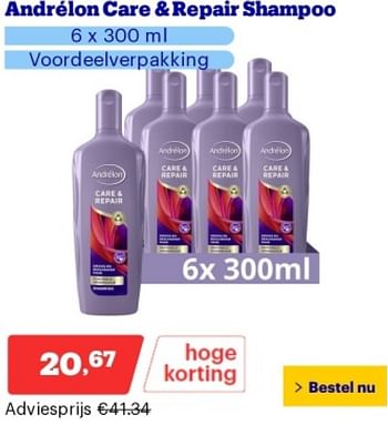 Promoties Andrélon care + repair shampoo - Andrelon - Geldig van 21/05/2024 tot 26/05/2024 bij Bol.com