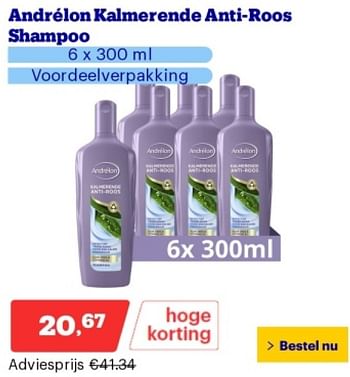 Promoties Andrélon kalmerende anti roos shampoo - Andrelon - Geldig van 21/05/2024 tot 26/05/2024 bij Bol.com