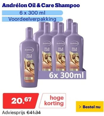 Promoties Andrélon oil + care shampoo - Andrelon - Geldig van 21/05/2024 tot 26/05/2024 bij Bol.com