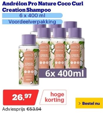 Promoties Andrélon pro nature coco curl creation shampoo - Andrelon - Geldig van 21/05/2024 tot 26/05/2024 bij Bol.com