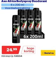 Promoties Axe africa bodyspray deodorant - Axe - Geldig van 21/05/2024 tot 26/05/2024 bij Bol.com