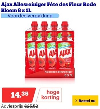 Promoties Ajax allesreiniger fete des fleur rode bloem - Ajax - Geldig van 21/05/2024 tot 26/05/2024 bij Bol.com