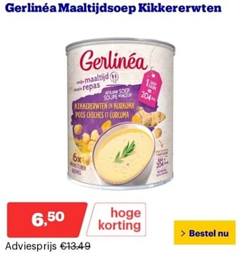 Promoties Gerlinéa maaltijdsoep kikkererwten - Gerlinéa - Geldig van 21/05/2024 tot 26/05/2024 bij Bol.com