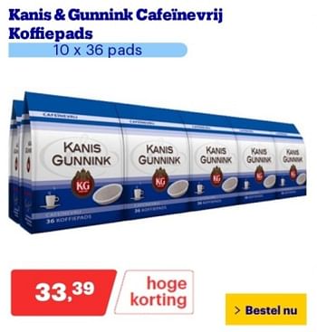 Promoties Kanis + gunnink cafeinevrij koffiepads - Kanis Gunnink - Geldig van 21/05/2024 tot 26/05/2024 bij Bol.com