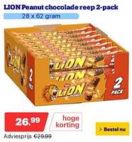 Promoties Lion peanut chocolade reep - Nestlé - Geldig van 21/05/2024 tot 26/05/2024 bij Bol.com