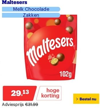Promoties Maltesers melk chocolade - Maltesers - Geldig van 21/05/2024 tot 26/05/2024 bij Bol.com
