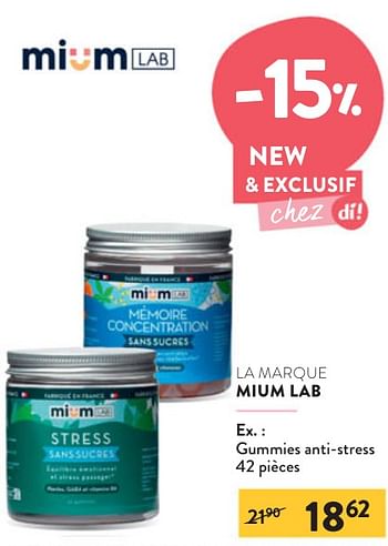 Promotions Gummies anti-stress - Mium lab - Valide de 22/05/2024 à 04/06/2024 chez DI