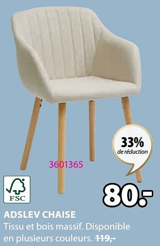 Promotions Adslev chaise - Produit Maison - Jysk - Valide de 20/05/2024 à 23/06/2024 chez Jysk