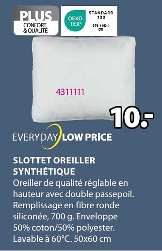 Promotions Slottet oreiller synthétique - Produit Maison - Jysk - Valide de 20/05/2024 à 23/06/2024 chez Jysk