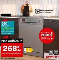 Promotions Lave-vaisselle sharp qw-hx12f47ei1 - Sharp - Valide de 21/05/2024 à 17/06/2024 chez But